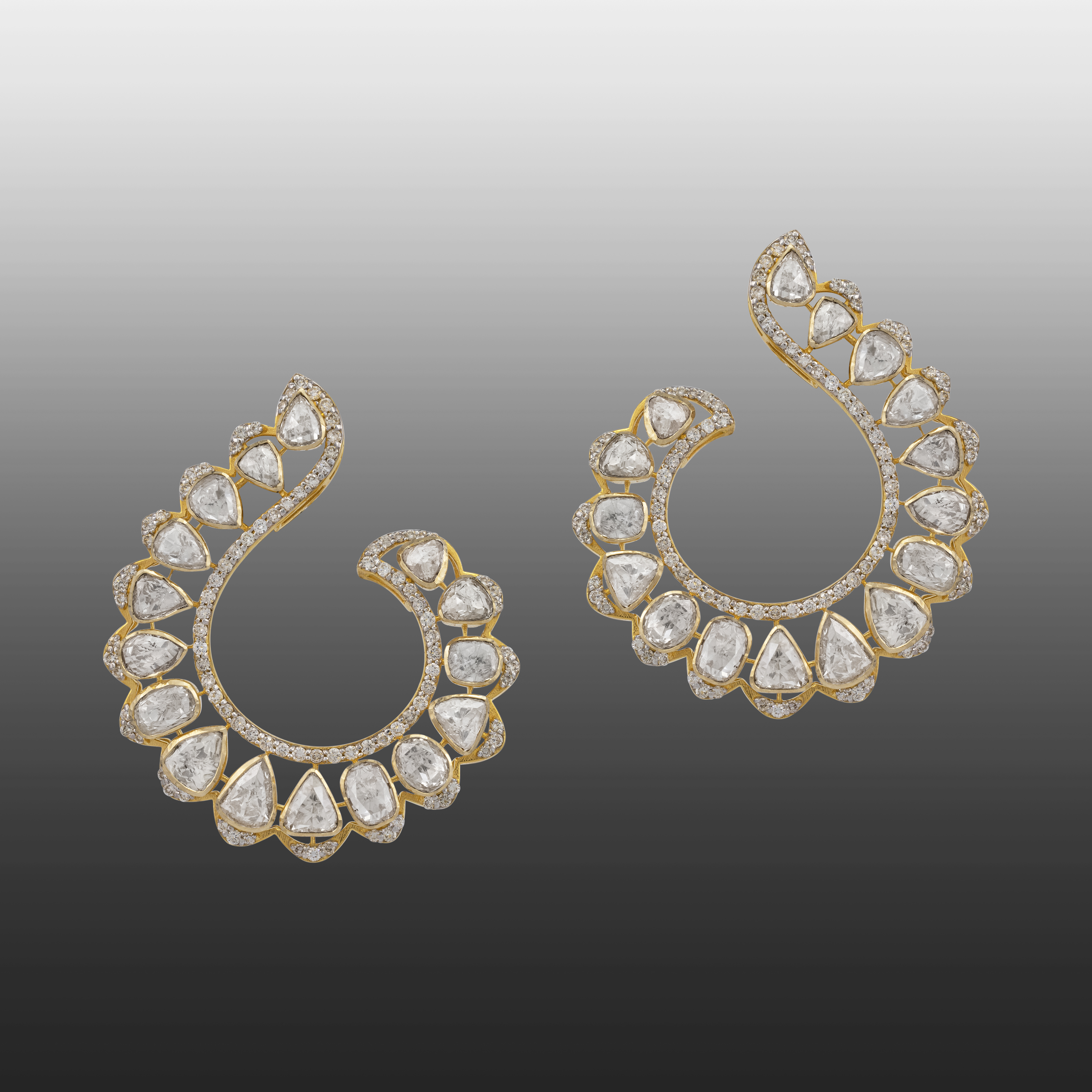 Graceful Polki and Diamond Swirl Hoops